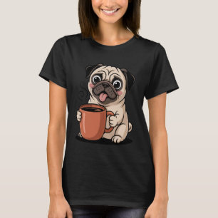 Süße Mops-Kaffee-Liebhaber-Cartoon-Kawaii-Morgen-K T-Shirt