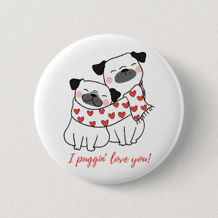 Süße Mops-Paar mit Herzen Illustration Button