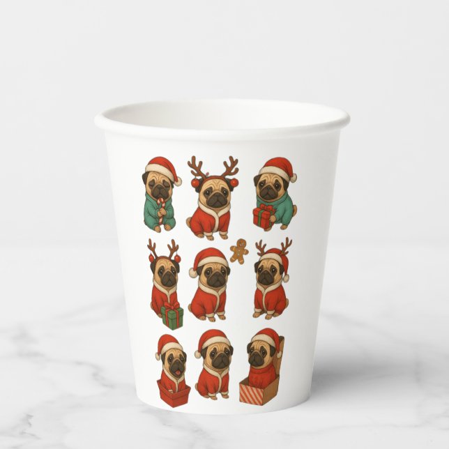 Süße Mops-Weihnachtskollektion Pappbecher (Vorderseite)