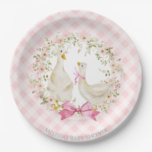 Süße Mutter & kleine Gans Gingham-Baby-Party Mädch Pappteller