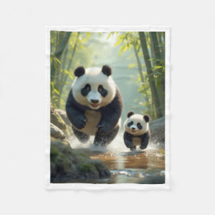Süße Mutter Panda und Jungtier laufen in Flussdeck Fleecedecke