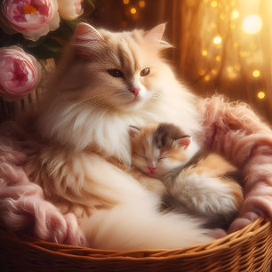 Süße Mutterkatze & Kätzchen - Muttertags-Decke Kissen