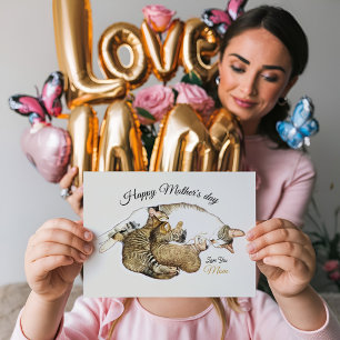 Süße Mutterkatze und Kätzchen individuell Feiertagspostkarte