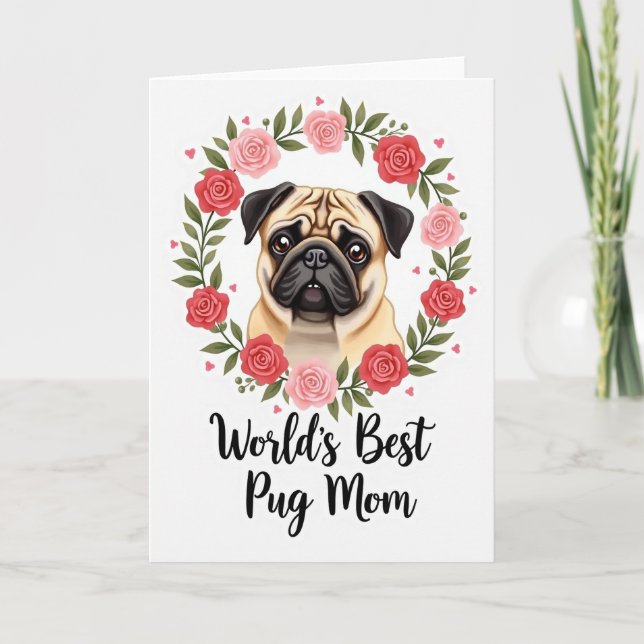 Süße Muttertag Mops Rose Karte (Vorderseite)
