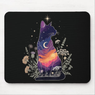 Süße mystische Katzenliebhaberin Kätzchen Blumen F Mousepad