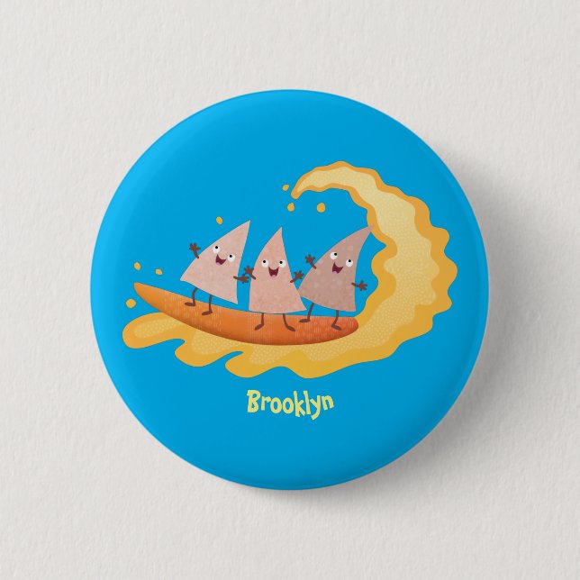 Süße Nachos Corn Chips surfen Cartoon Button (Vorderseite)