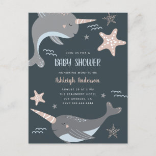 Süße Narwhal themenorientierte nautischBabyparty Einladungspostkarte