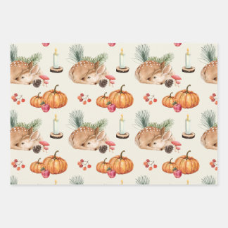 Süße Natur-, Wald- und Wildtiermuster Geschenkpapier Set