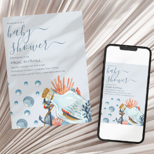 Süße nautische Aquarell-Einladung zur Babyparty Einladung