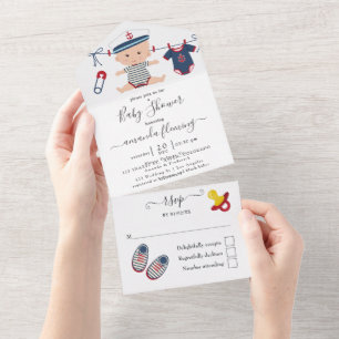 Süße nautische Jungen-Baby-Party Einladung in eine