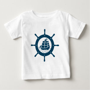 Süße navyblaue nautische Schiffsrad-Illustration Baby T-shirt