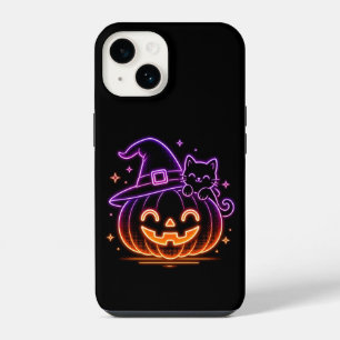 Süße Neon-Halloween-Kürbis-Katzen-Handytasche iPhone 14 Hülle
