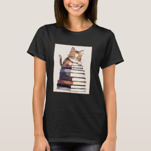 Süße Nerd-Katze auf Büchern Buch- und Katzenliebha T-Shirt
