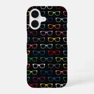 Süße nerdige Hipster-Brillen-Muster Bunt Schwarz iPhone 16 Hülle