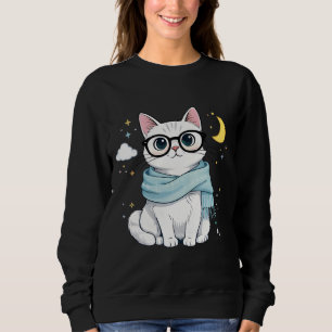 Süße nerdige Katze mit Brille und Schal Sweatshirt