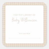 Süße neutrale Karo-Gingham-Baby-Shower-Exlibris