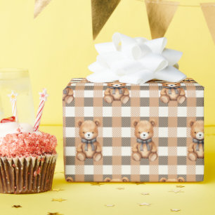 Süße neutrale Teddybär Karo  Geschenkpapier