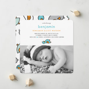 Süße niedliche Baby-Entenküken Baby-Junge Foto Geb Ankündigung