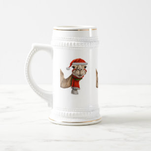Süße niedliche Kamel mit Weihnachtsmannmütze Weihn Bierglas