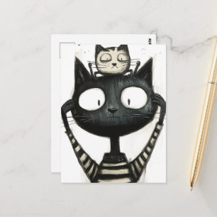 Süße niedliche Katzen Schwarz-Weiß-Zeichnung Postkarte
