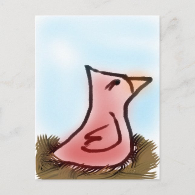 Süße Niedliche Kleine Wasserfarbe Rotvogel in eine Postkarte (Vorderseite)