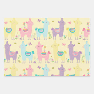 Süße niedliche Llamas in Rosa, Gelb und Lila Geschenkpapier Set