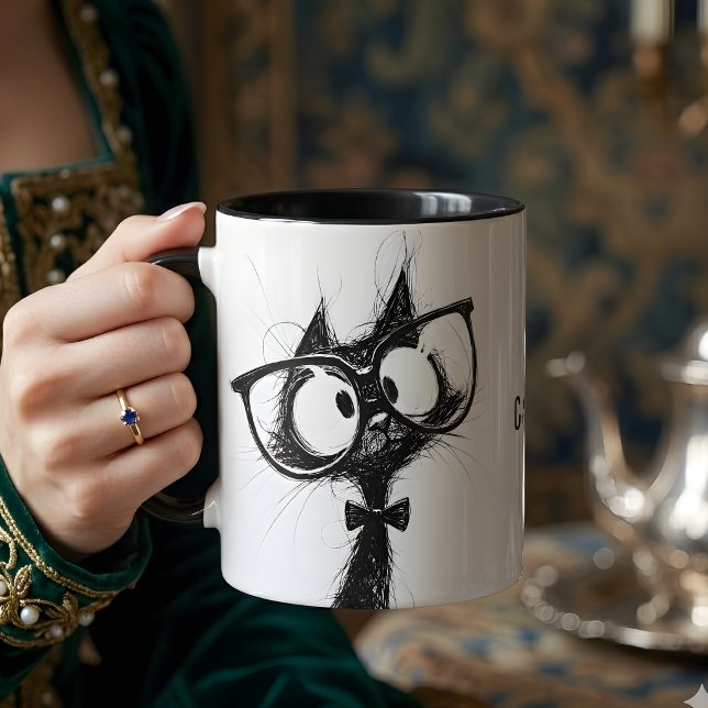 Süße niedliche Nerd-Katze mit Brille Kaffeetasse (Von Creator hochgeladen)