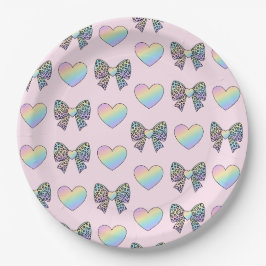 süße niedliche Regenbogen-Herzen Pastell-Verlauf M Pappteller