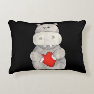 Süße Nilpferd-Hippopotamus hält Herz Liebe Nilpf Dekokissen
