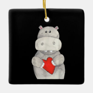 Süße Nilpferd-Hippopotamus hält Herz   Liebe Nilpf Keramikornament