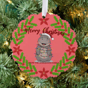 Süße Nilpferd-Weihnachtsbaum-Zoo-Tier-Weihnachten- Ornament Karte