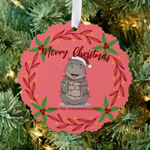 Süße Nilpferd-Weihnachtsbaum-Zoo-Tier-Weihnachten- Ornament Karte