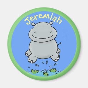 Süße Nilpferdbaby-Sprung-Cartoon-Illustration Magnet