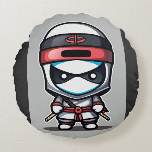 Süße Ninja-Cartoon-Illustration – Malbuch St Rundes Kissen
