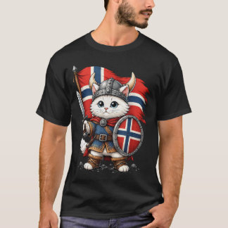 Süße norwegische Katze Wikinger Krieger Norwegen-F T-Shirt