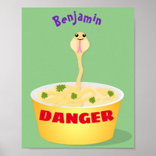 Süße Nudelschlangen-Cartoon-Illustration Humor Poster