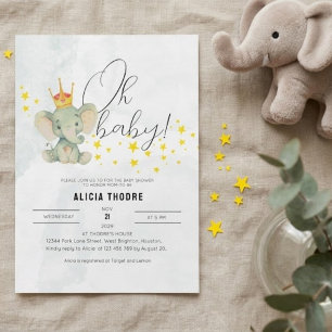 Süße Oh Baby Geschlechtsneutrale Elefant-Baby-Part Einladung