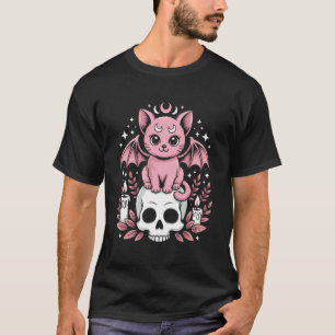 Süße Okkult-Katze mit Mondsicheln Rosa Gothic Fa T-Shirt