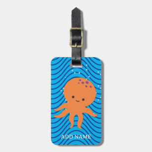 Süße Oktopus-Cartoon-Blauwellen-Muster Gepäckanhänger