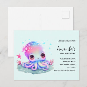 Süße Oktopus-Meereskreatur-Birthday-Einladung Postkarte