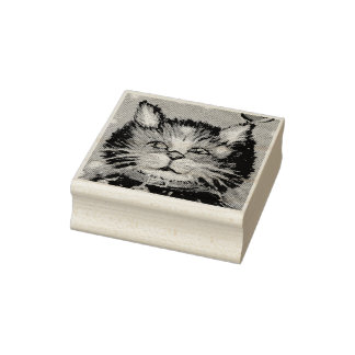 Süße Ölmalerei-Katze mit Vogel-Weihnachtsgruß Gummistempel