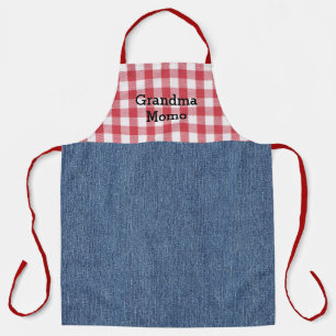 Süße Oma Rot Weiß Kariert Blau Denim Druck Schürze