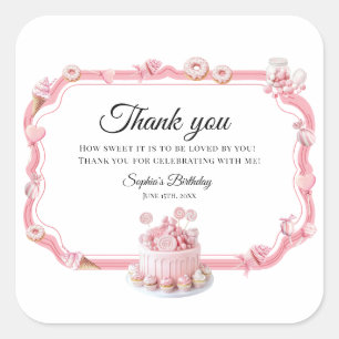 Süße One-Birthday-Favor-Aufkleber Rosa Quadratischer Aufkleber