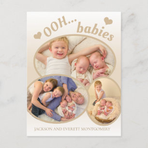 Süße Ooh Babys Zwillings-Foto-Tan-Geburtsanzeige Ankündigungspostkarte