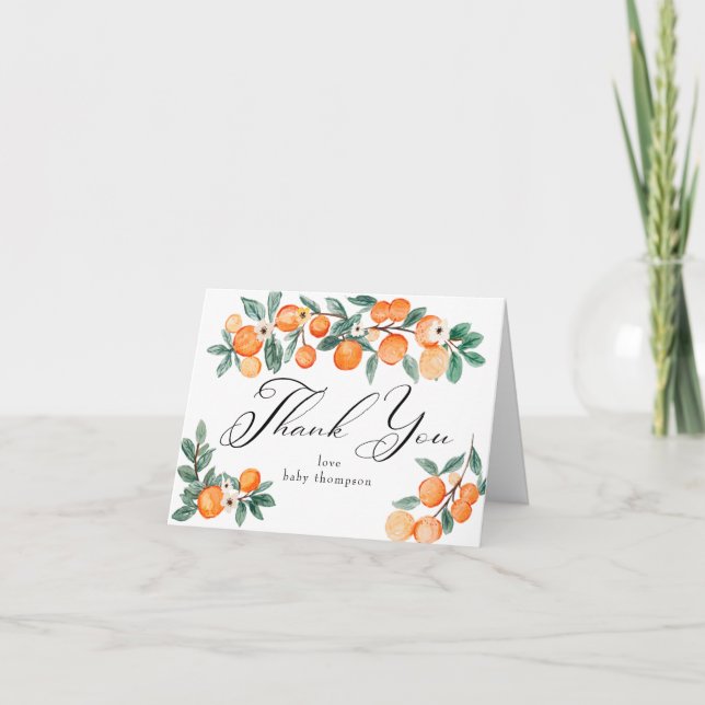 Süsse | Orange Baby Dusche Vielen Dank Dankeskarte (Vorderseite)