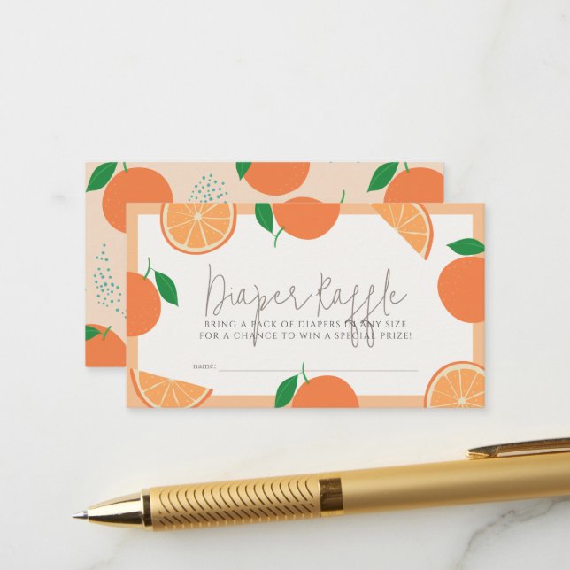 Süsse Orange Babydusche Windeln Raffle Ticket Begleitkarte (Vorderseite/Rückseite Beispiel)