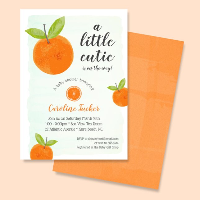 Süsse Orange Clementine Watercolor Babydusche Einladung (Von Creator hochgeladen)