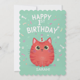 Süße orange getigerte Katze 1. Geburtstag | Anpass Einladung