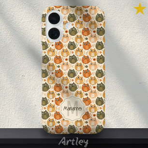 Süße Orange Graue Katze Punkte Name Monogramm iPhone 16 Hülle