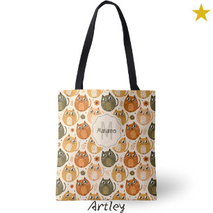 Süße orange graue Katze Punkte Namensmonogramm Tasche
